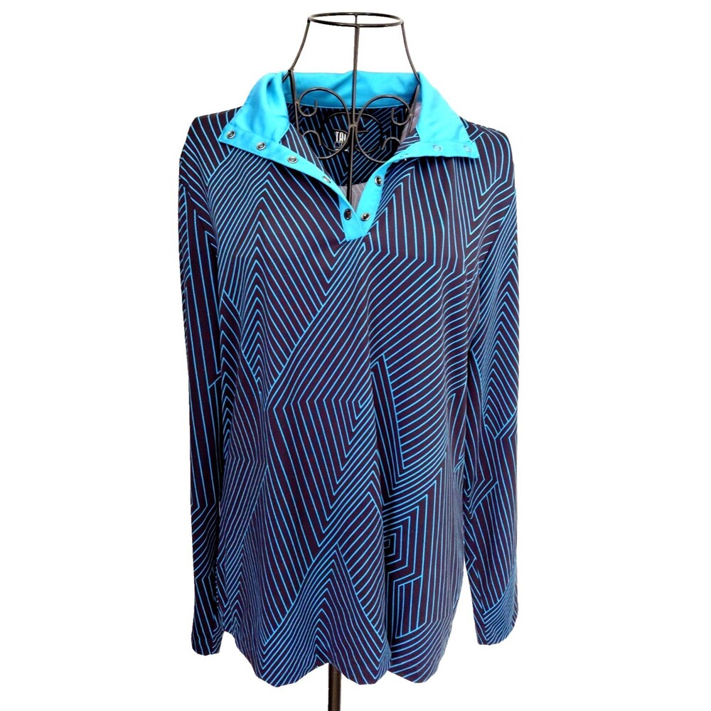 Tail Womens Golf Shirt Sz L Geometric Black & Blue